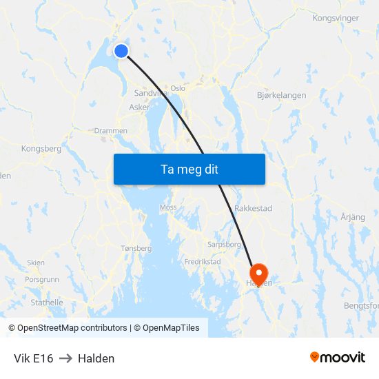 Vik E16 to Halden map