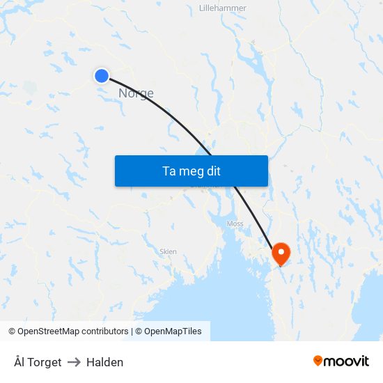 Ål Torget to Halden map