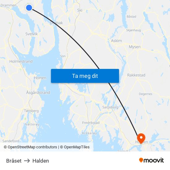 Bråset to Halden map