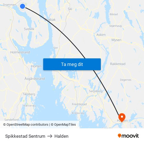 Spikkestad Sentrum to Halden map