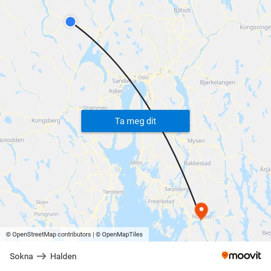 Sokna to Halden map