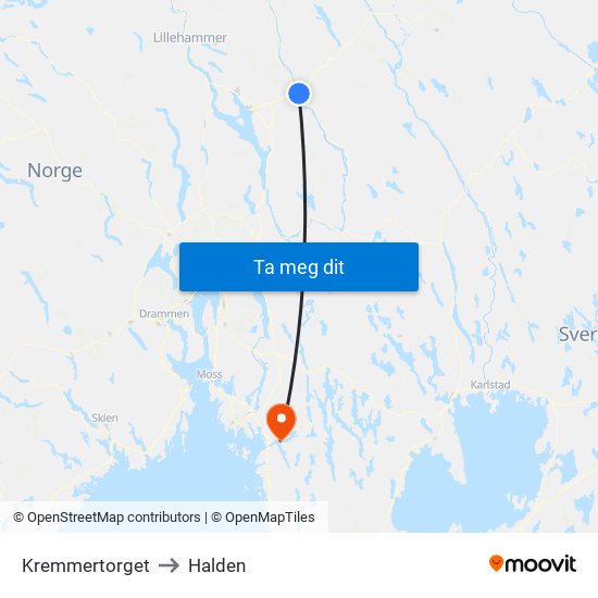 Kremmertorget to Halden map