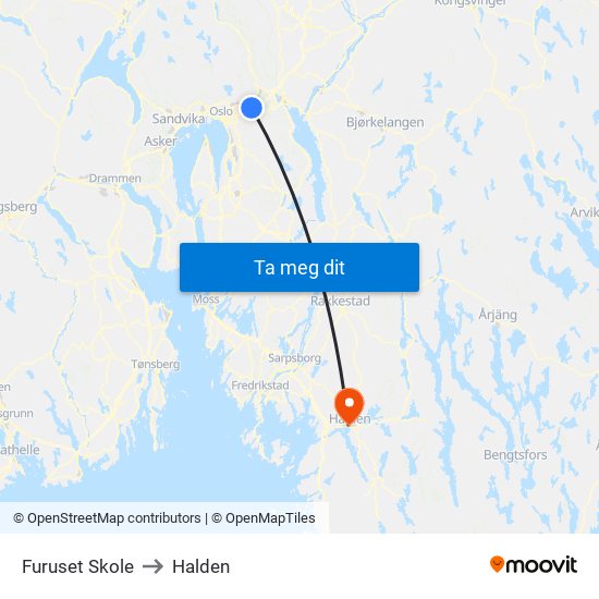 Furuset Skole to Halden map