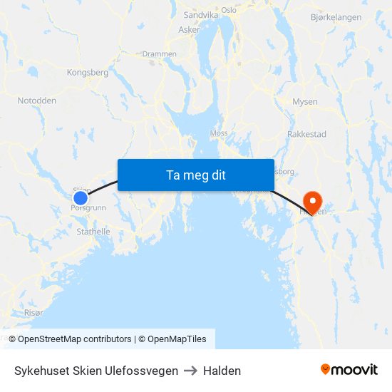 Sykehuset Skien Ulefossvegen to Halden map