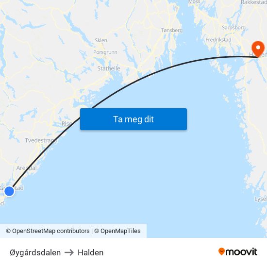 Øygårdsdalen to Halden map