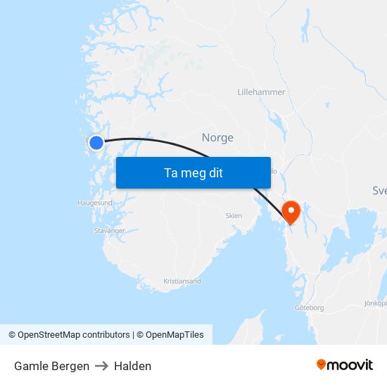 Gamle Bergen to Halden map