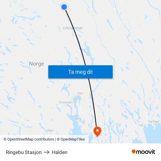 Ringebu Stasjon to Halden map