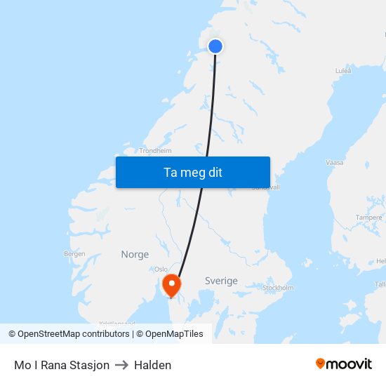 Mo I Rana Stasjon to Halden map