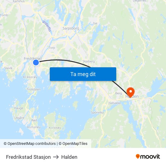 Fredrikstad Stasjon to Halden map
