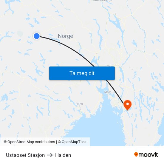 Ustaoset Stasjon to Halden map