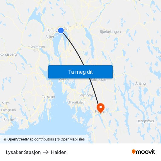 Lysaker Stasjon to Halden map