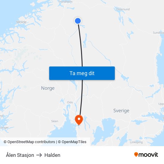 Ålen Stasjon to Halden map