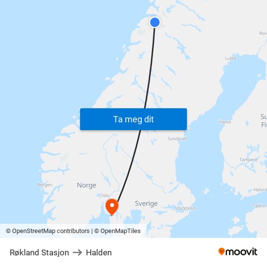 Røkland Stasjon to Halden map