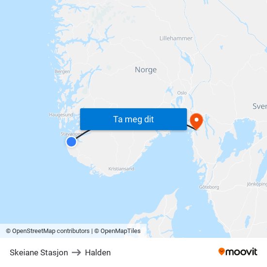 Skeiane Stasjon to Halden map