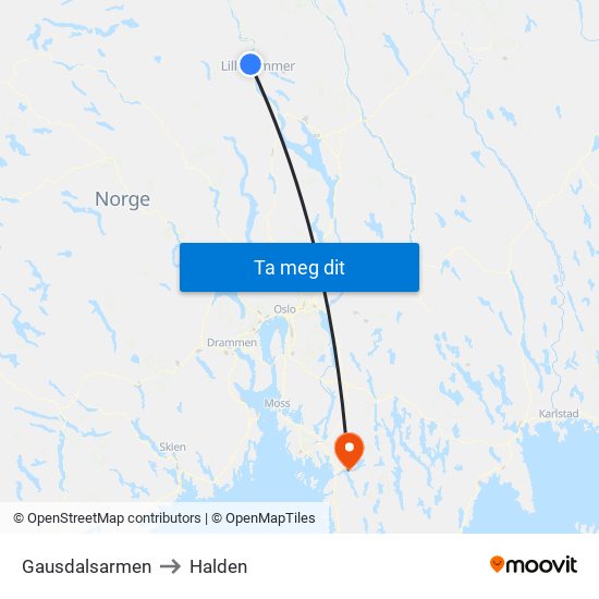 Gausdalsarmen to Halden map