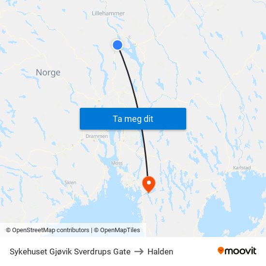 Sykehuset Gjøvik Sverdrups Gate to Halden map