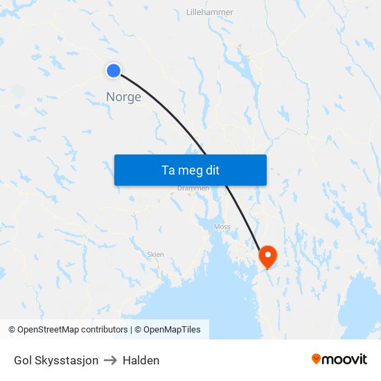 Gol Skysstasjon to Halden map