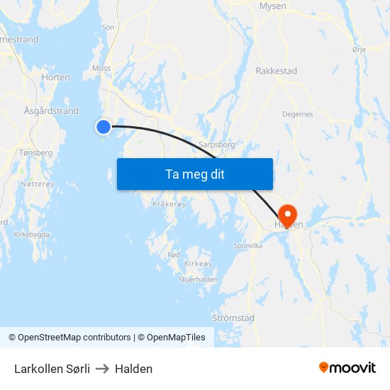 Larkollen Sørli to Halden map