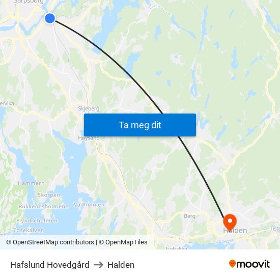Hafslund Hovedgård to Halden map