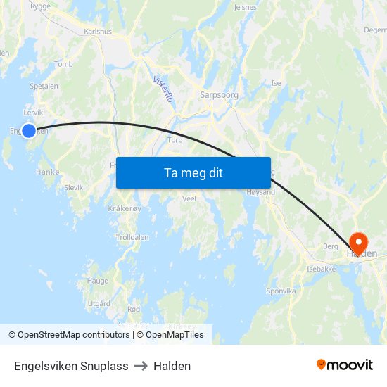 Engelsviken Snuplass to Halden map