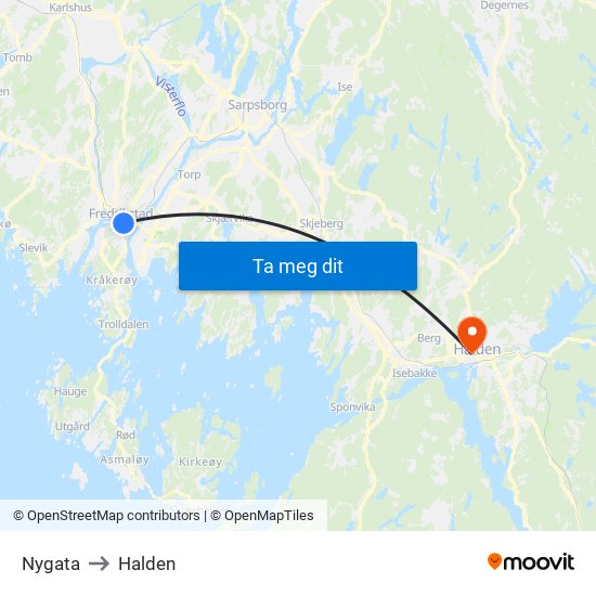 Nygata to Halden map