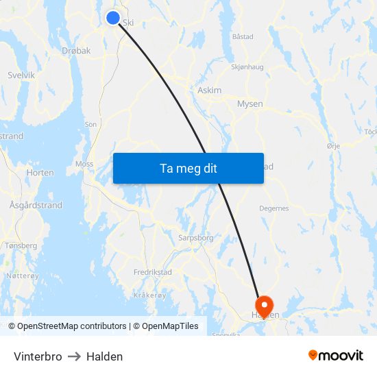 Vinterbro to Halden map