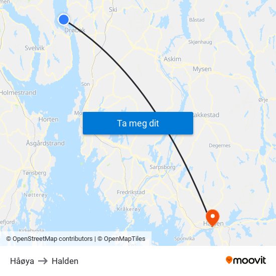 Håøya to Halden map