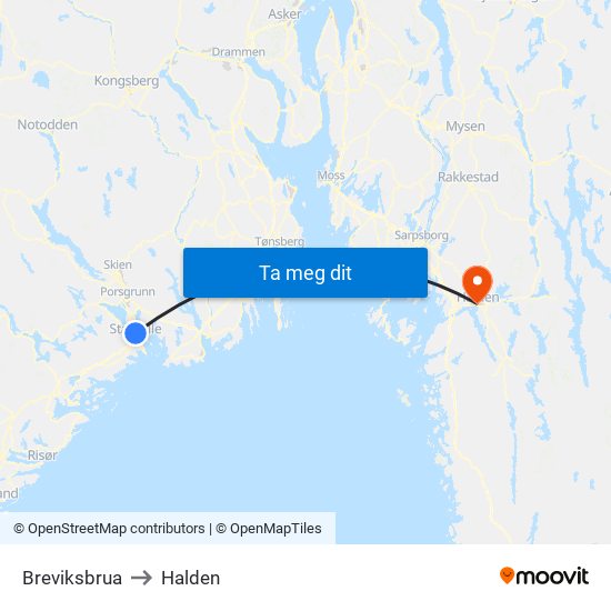 Breviksbrua to Halden map