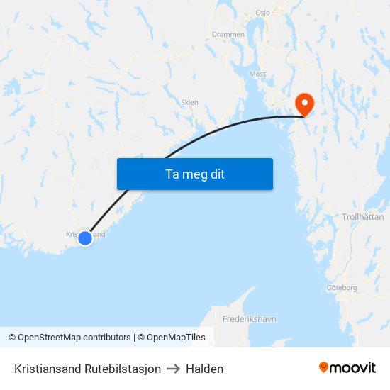 Kristiansand Rutebilstasjon to Halden map