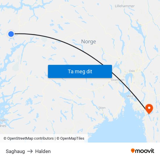 Saghaug to Halden map