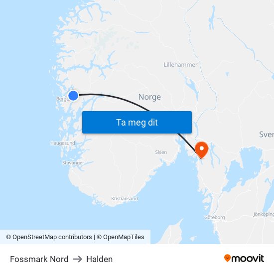 Fossmark Nord to Halden map