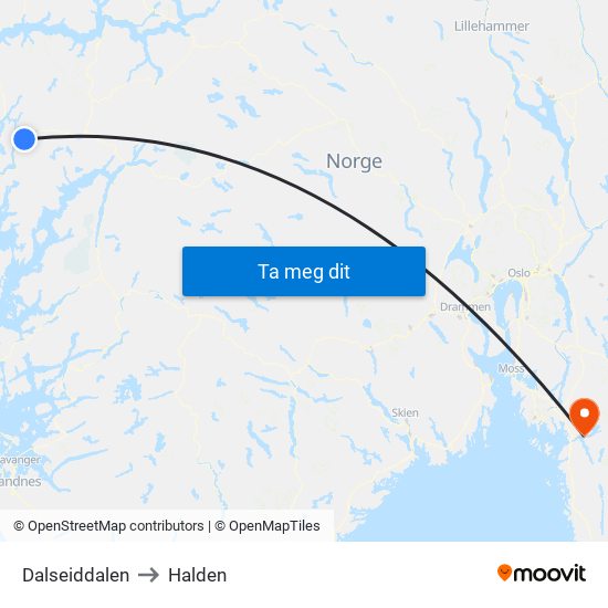 Dalseiddalen to Halden map