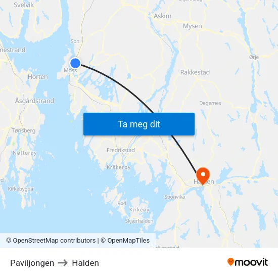 Paviljongen to Halden map