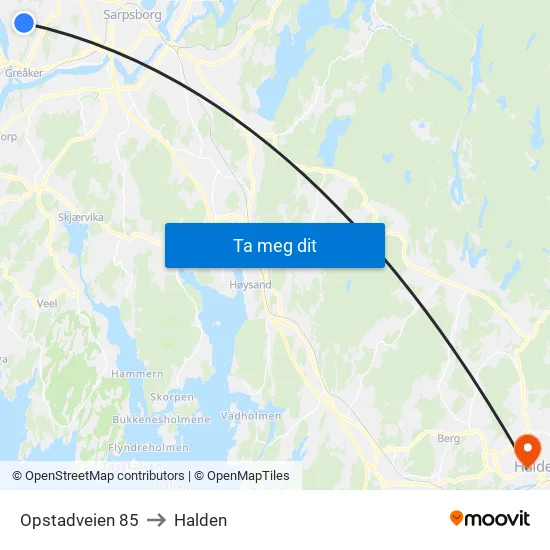 Opstadveien 85 to Halden map