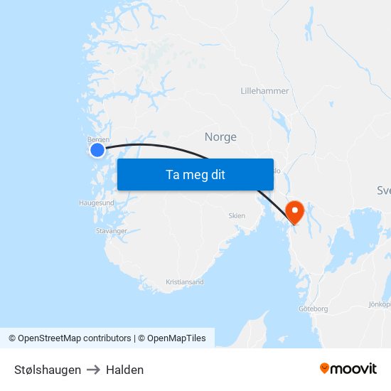 Stølshaugen to Halden map