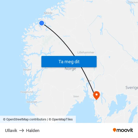 Ullavik to Halden map