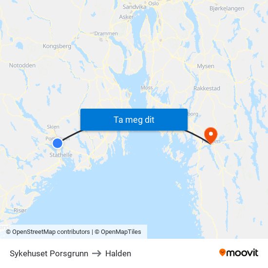 Sykehuset Porsgrunn to Halden map