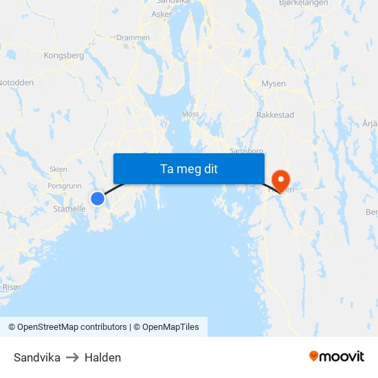 Sandvika to Halden map