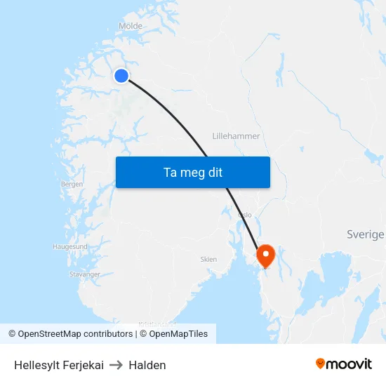 Hellesylt Ferjekai to Halden map