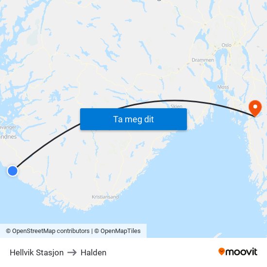 Hellvik Stasjon to Halden map