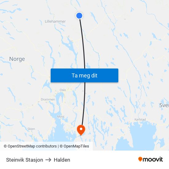 Steinvik Stasjon to Halden map