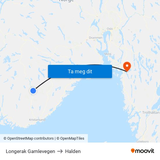 Longerak Gamlevegen to Halden map