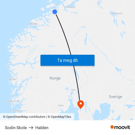 Sodin Skole to Halden map