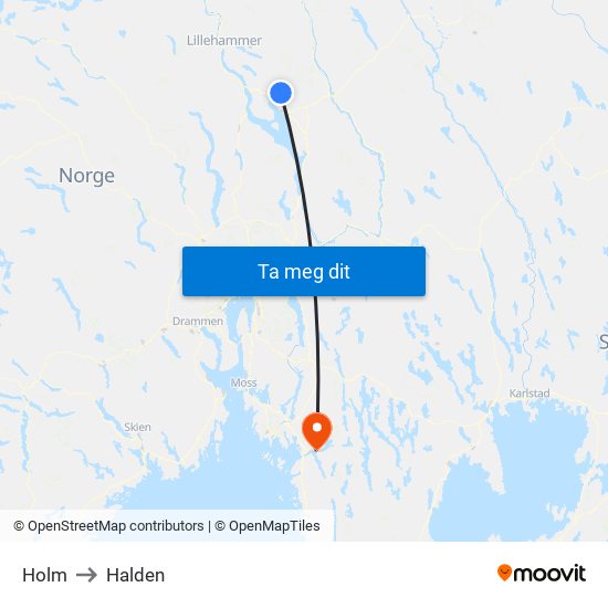 Holm to Halden map