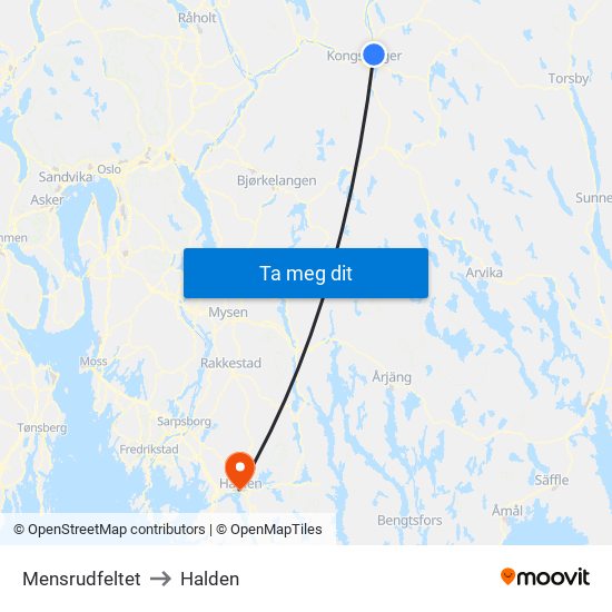 Mensrudfeltet to Halden map