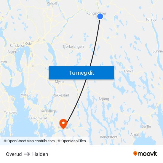 Overud to Halden map