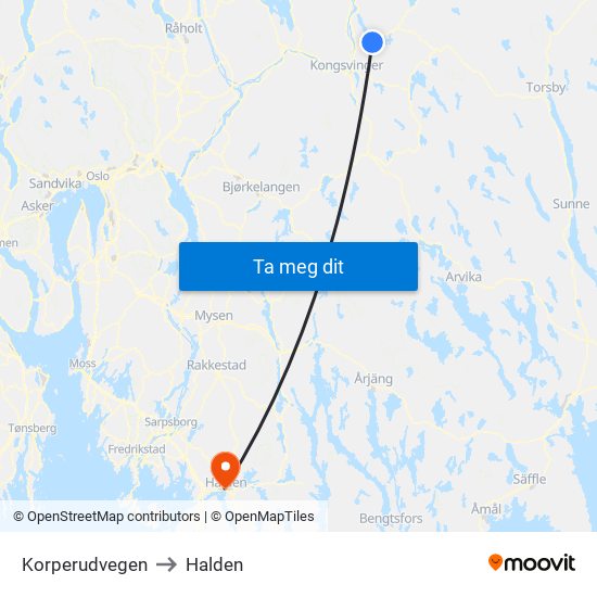 Korperudvegen to Halden map