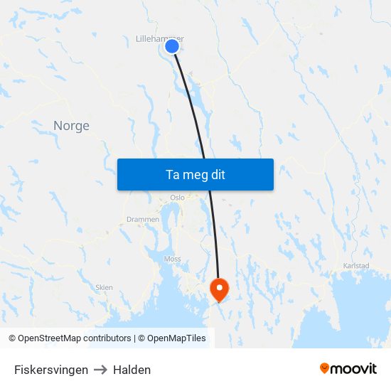 Fiskersvingen to Halden map