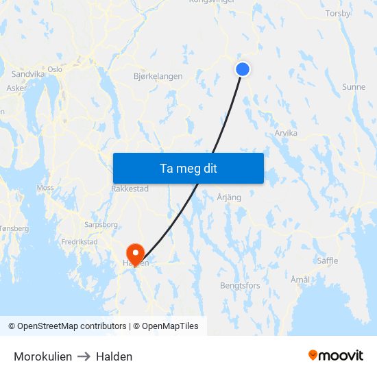 Morokulien to Halden map