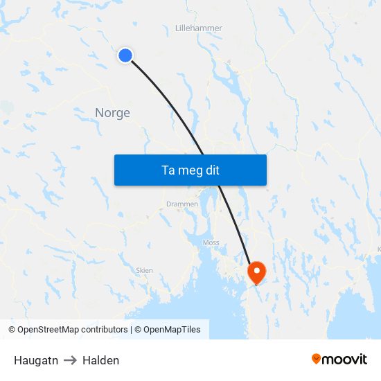 Haugatn to Halden map